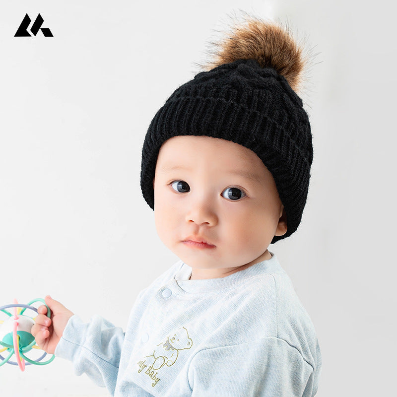 Women's Fur Ball Thickened Woolen Trendy Sleeve Twisted Kids' Headwear