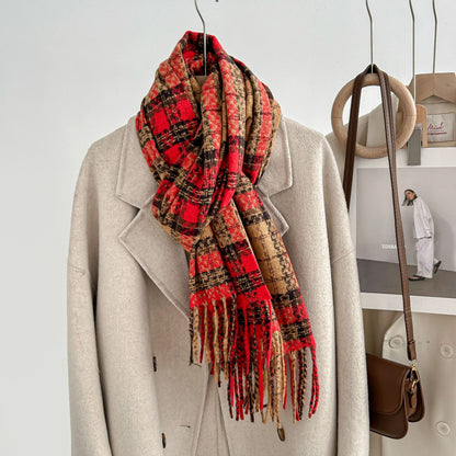 Winter Plaid Cashmere Warm Tassel Shawl Scarfs