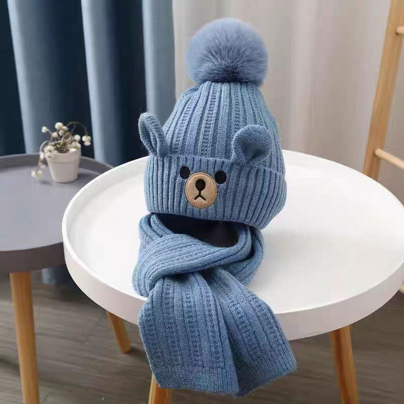 Children's Hat Suit Two-piece Set Boys Knitted Kids' Headwear