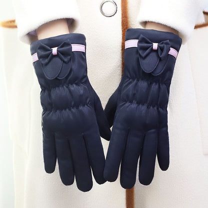 Down Cotton Bow Female Riding Warm Cute Cold Gloves