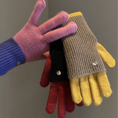 Women's Winter Color Matching Knitted Wool Open Gloves