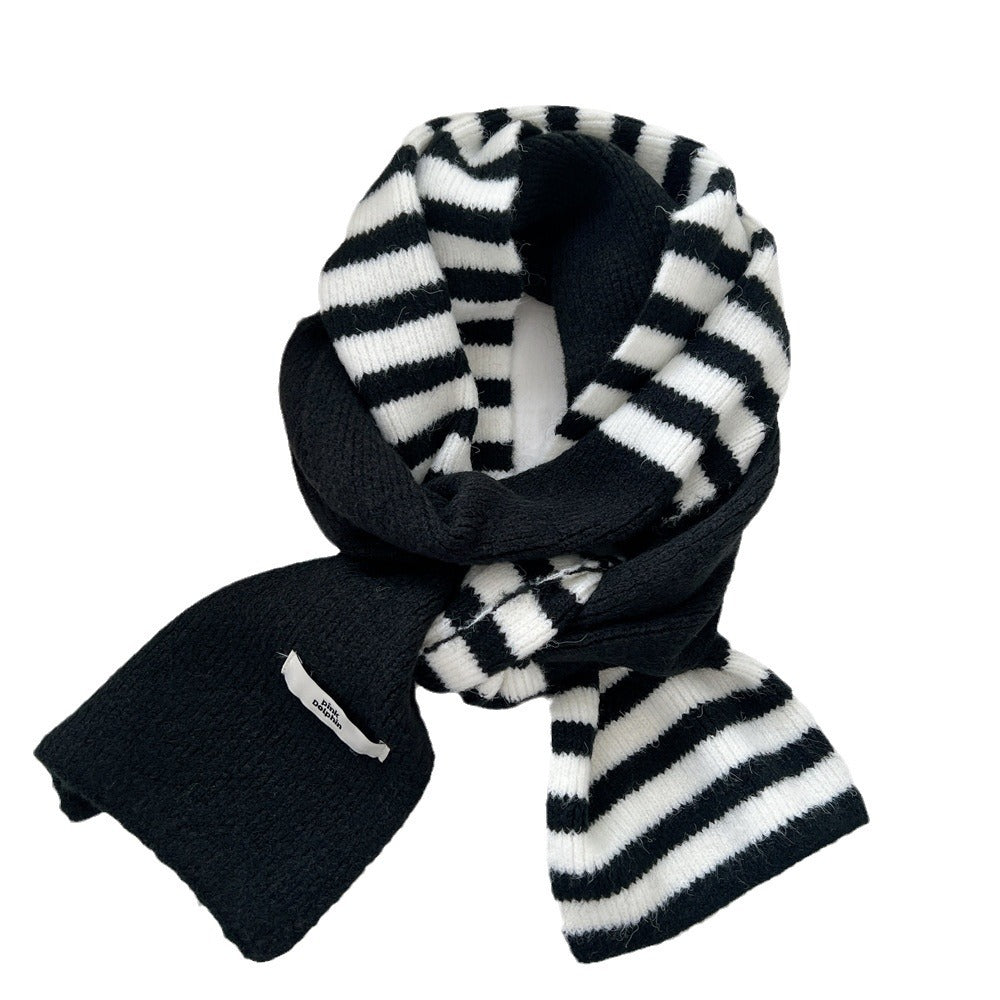 Women's Striped Knitted Korean Thickened Long Warm Scarfs