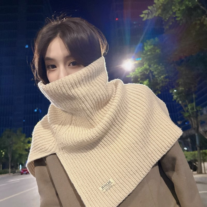 Women's With Turtleneck Shawl Korean Knitted Thermal Scarfs