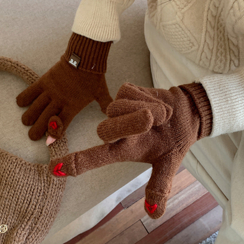 Love Embroidered Female Open Finger Touch Gloves