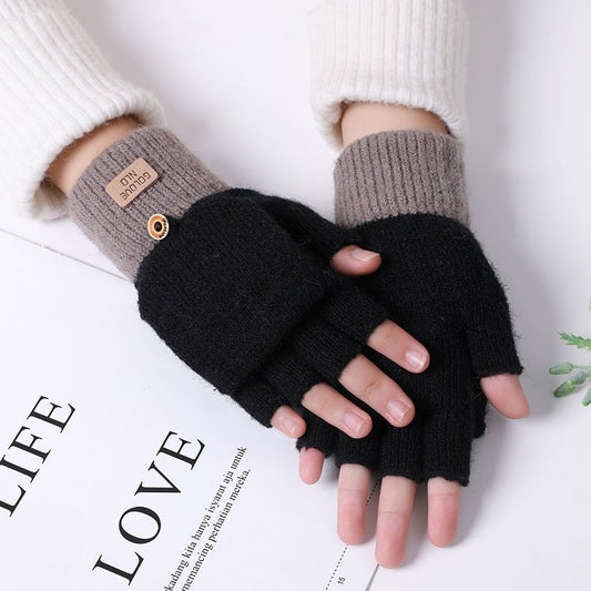 Women's Flip Korean Style Winter Cute Fleece-lined Gloves