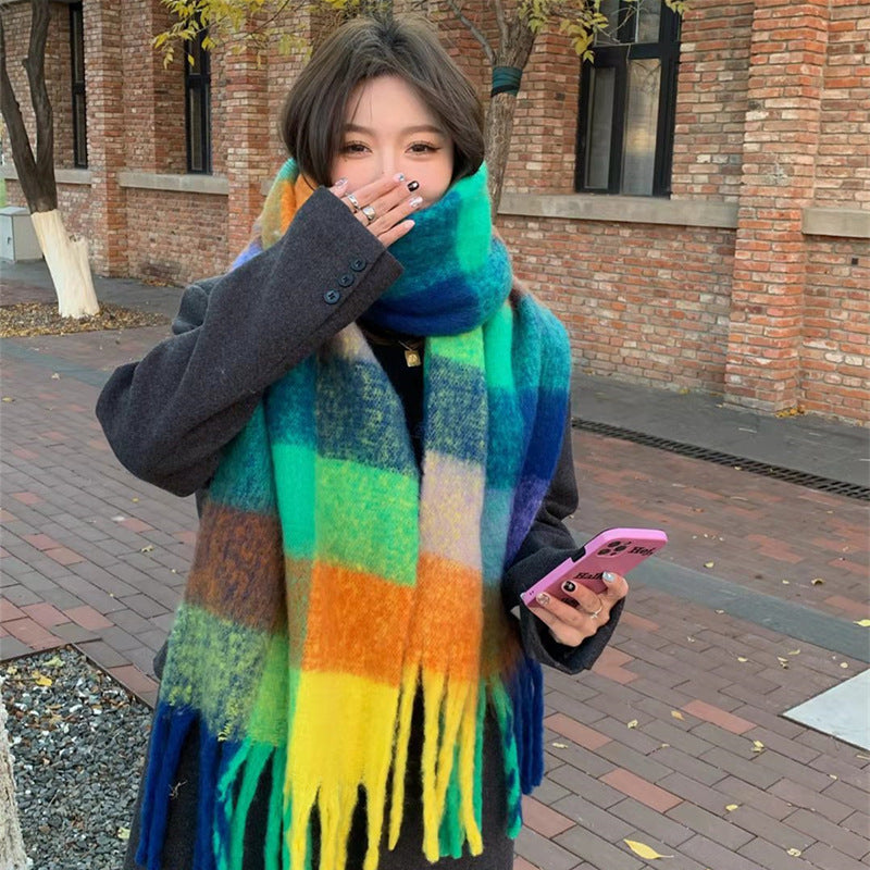 Women's Striped Korean Fashionable Versatile Winter Warm Scarfs