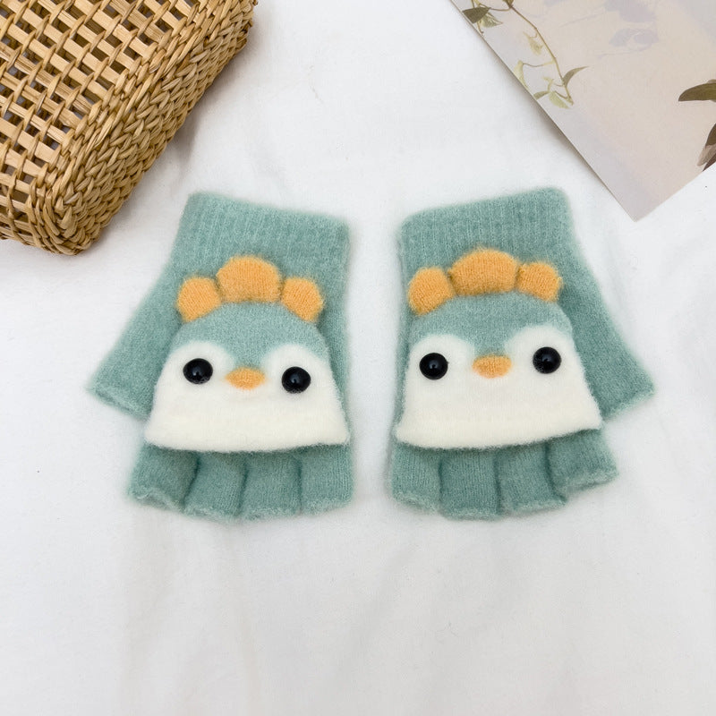 Children's Cartoon Penguin Plush Warm For Male Gloves