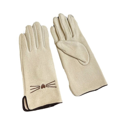 Women's Riding Windproof Fashionable Embroidered Cat Touch Screen Gloves