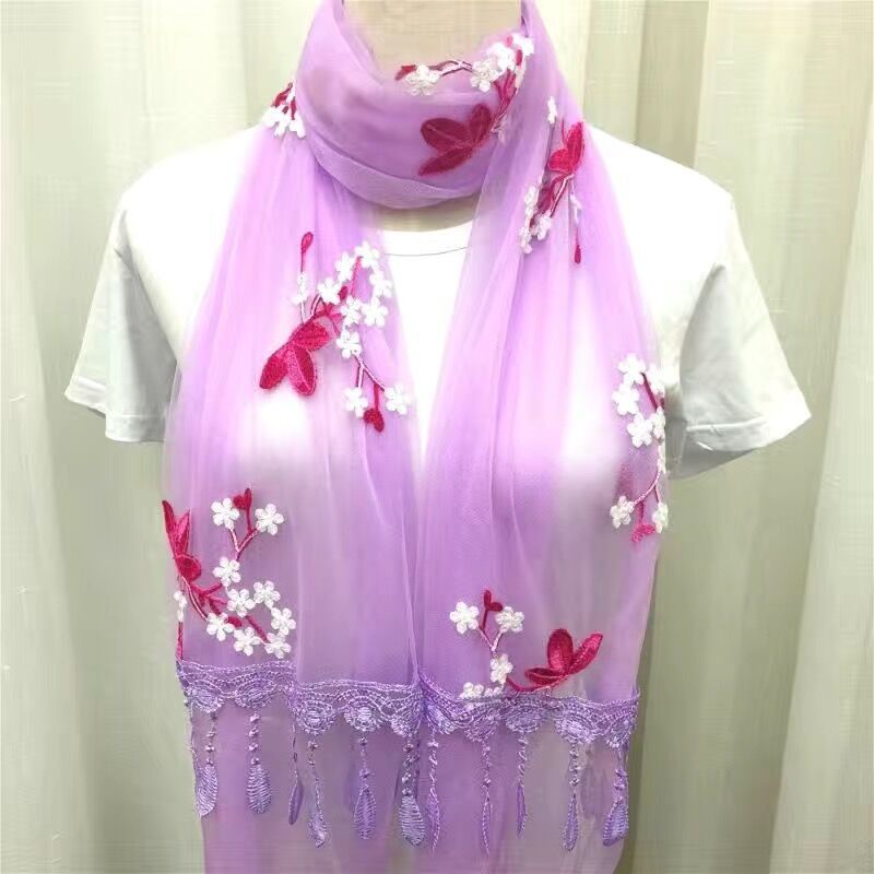 Women's Korean Embroidery Stitching Lace Solid Color Scarfs