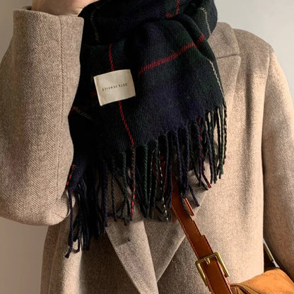 Plaid Female Winter Fringe Bib College Scarfs