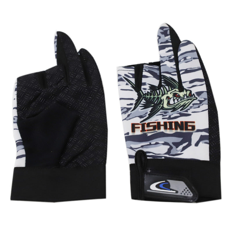 Men's Fishing Printed Dew Three Fingers Spring Gloves