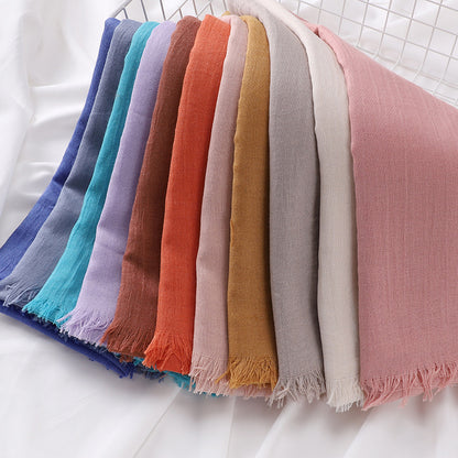 Pure Color Tassel Cotton Linen Hui Gauze Scarfs