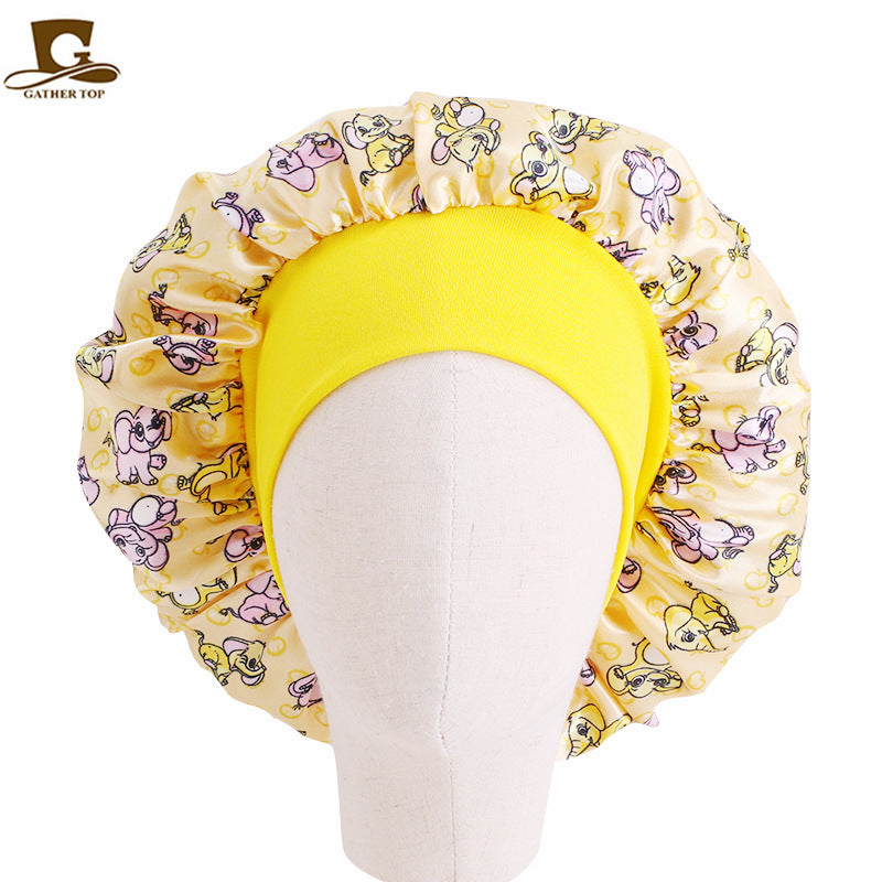 Children's Cartoon Elastic Wide-brimmed Satin Nightcap Shower Kids' Headwear