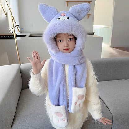 Children's Rabbit Ears Plush Thick Warm Bonnet Kids' Headwear