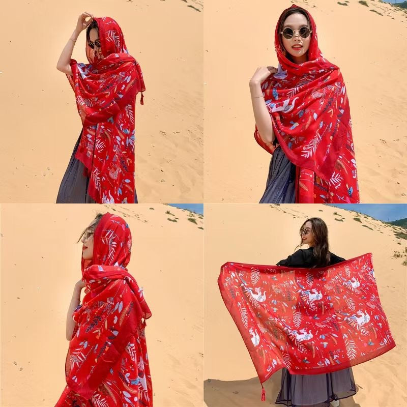 Women's Sunscreen Shawl Yunnan Grassland Travel Wear Silk Seaside Scarfs