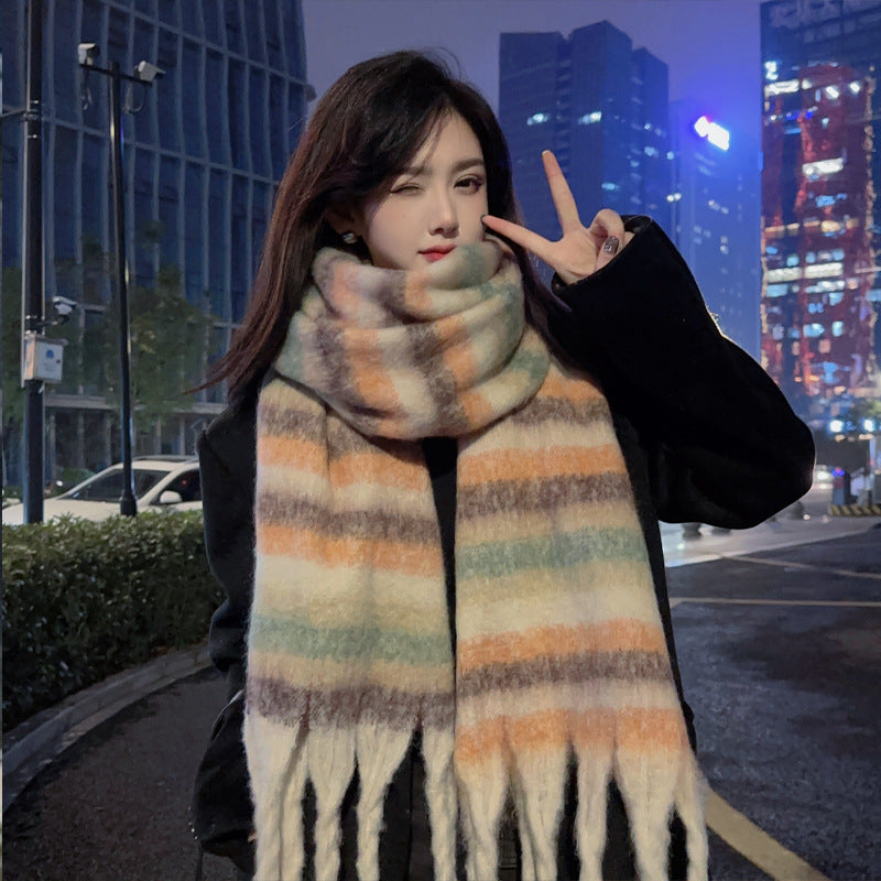 Women's Mohair Winter High-grade Plaid Artificial Cashmere Lovers Wild Warm Scarfs