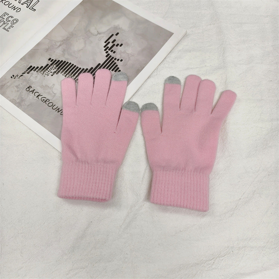 Female Winter Pure Color Warm Keeping Gloves