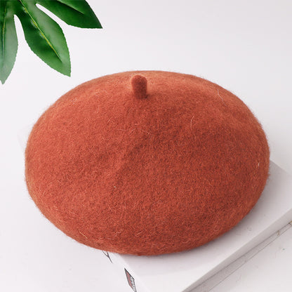 Mob Beret Woolen Solid Color Simple Adult Kids' Headwear