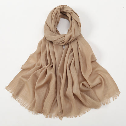 Women's Slub Cotton Solid Color Linen Feel Burrs Scarfs