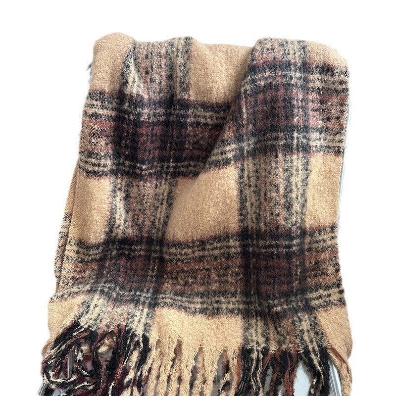 Women's Atmosphere Plaid Versatile Korean Style Tassel Scarfs