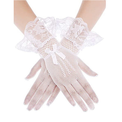 Women's Thin Sexy Mesh Black White Red Etiquette Wedding High Gloves