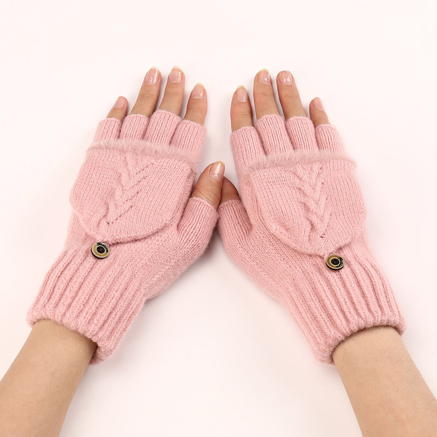 Women's Flip Short Frayed Hem Wool Fingerless Gloves