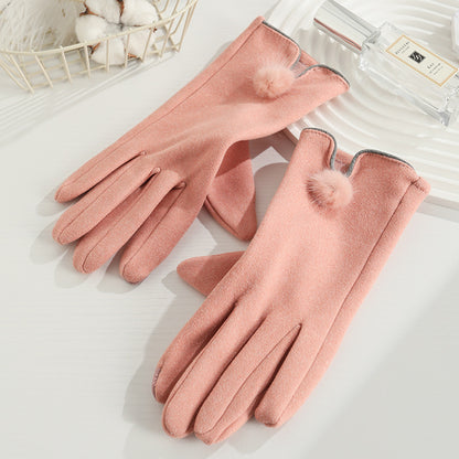 Women's Angora Fleece-lined Bow Outdoor Driving Cycling Sports Cute Gloves