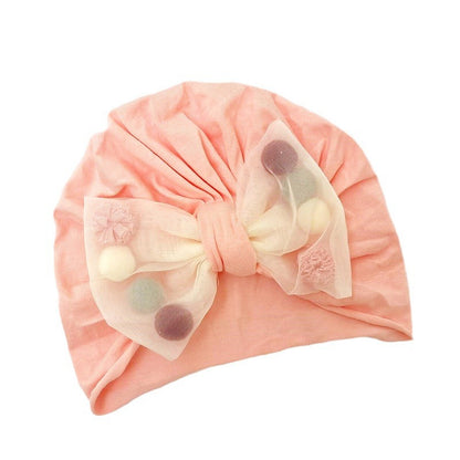 Care Fontanel Hat Fur Ball Bow Sleeve Thin Kids' Headwear