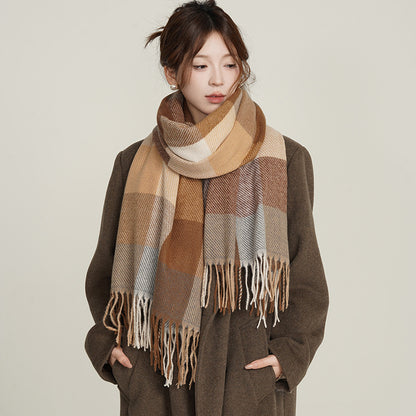 Women's Style Artificial Cashmere Classic Plaid Casual Tassel Scarfs