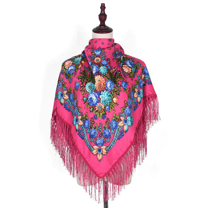 Women's Style Tassel Flowers Printed Spring Travel Embroidered Square Scarfs