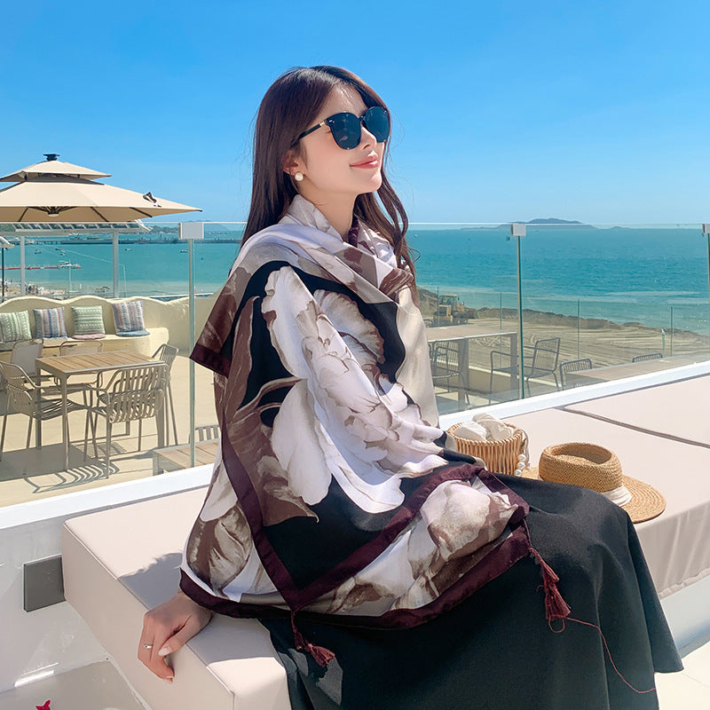 Women's Sunscreen Shawl Yunnan Grassland Travel Wear Silk Seaside Scarfs