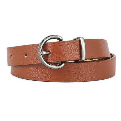 Women's Sier Round Pin Buckle Leather High-grade Versatile Decorative Belts