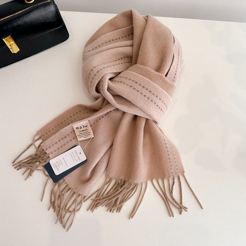 Women's & Men's Double-sided Solid Color Matching Tassel Threading Scarfs