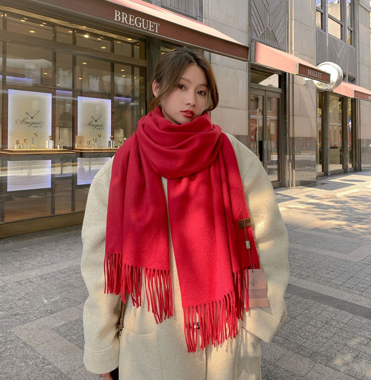 Comfortable Bright Red Open Door Chinese Scarfs