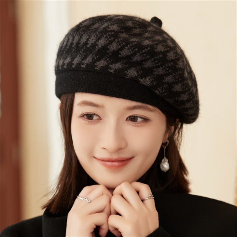 Women's Trendy Rabbit Fur Knitted Hat Korean Hats & Caps