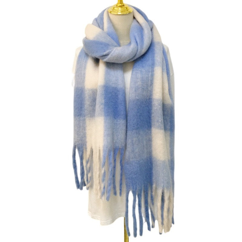 Women's Mohair Plaid Soft Glutinous Warm Thickened Scarfs