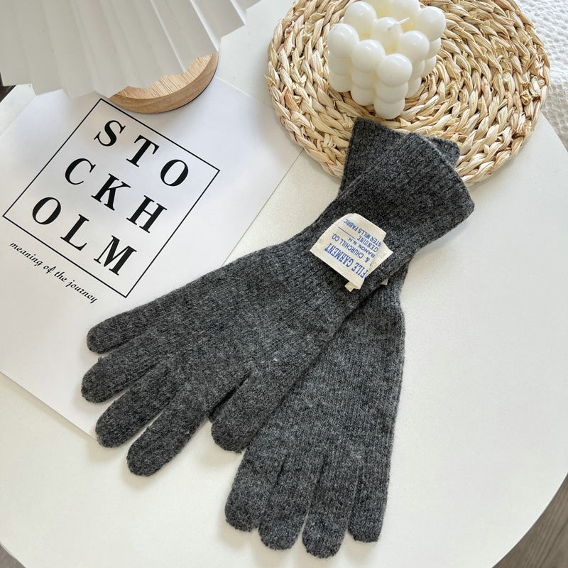 Keep Warm Five-finger Solid Color Knitted Gloves