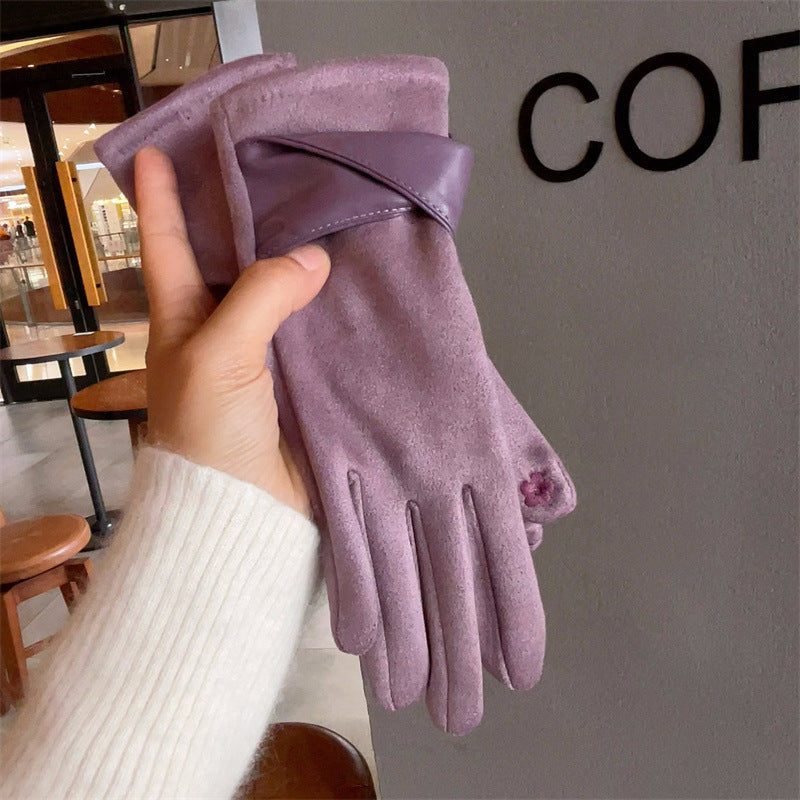 Women's Fleece-lined Thermal Winter Suede Outdoor Cycling Gloves