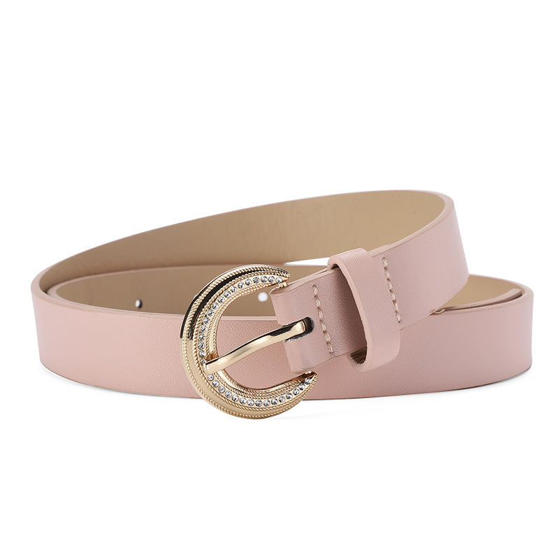 Women's Rhinestone Inlaid Alloy Buckle Elegant Simple Belts