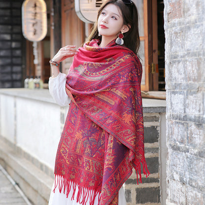 Women's Ethnic Style Cape Shawl Thickened Cashew Pattern Western Scarfs