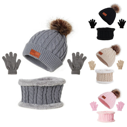 Children's Stylish Hat Three-piece Single Ball Kids' Headwear