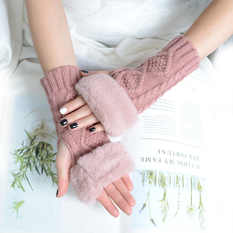 Women's Knitting Wool Oversleeve Knitted Warm Open Gloves