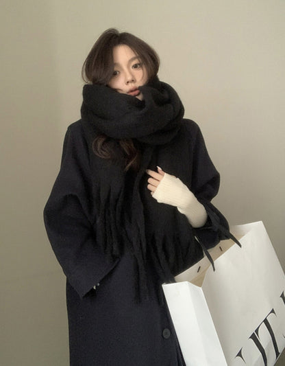 Women's Winter High-grade Mohair Black White Plaid Scarfs