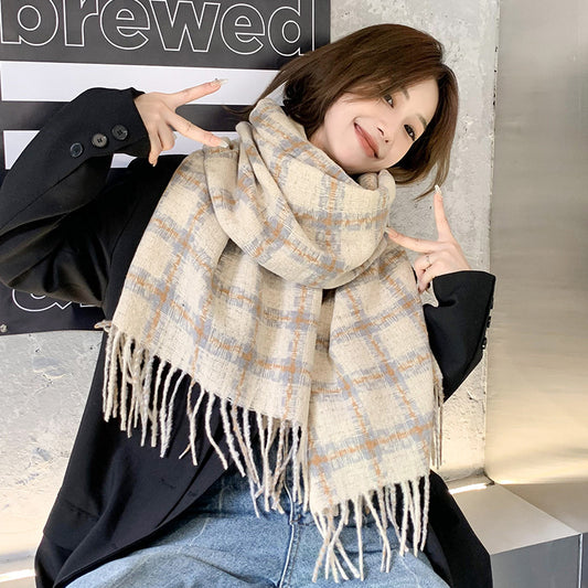 Women's Versatile Korean Style Cashmere Plaid Thickened Scarfs