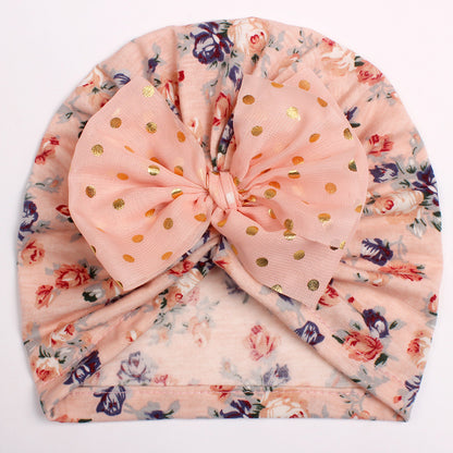 Children's Printed Hat Bowknot Bag Infant Thin Kids' Headwear