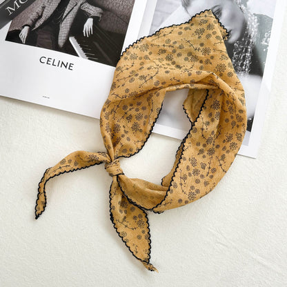 Women's Style Artistic Floral Print Small Silk Scarfs