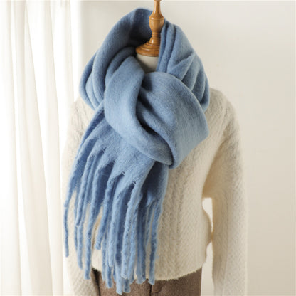 Women's & Men's Pure Color Winter Warm Lengthened Fringe Scarfs