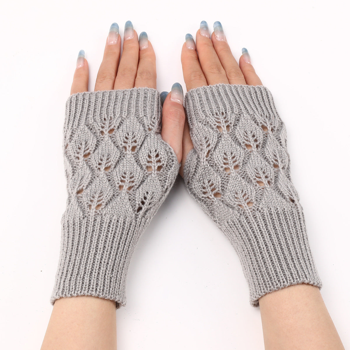 Women's & Men's Short Leaf Knitted Fingerless Wool Keep Gloves