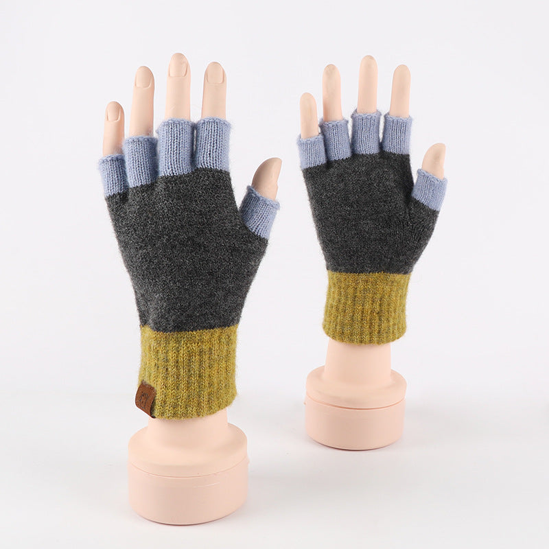 Knitted Half Finger Style Office Winter Gloves