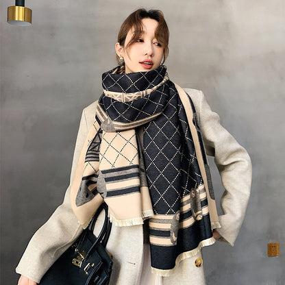 Women's Winter Color Matching Warm Letters Double-sided Thickened Scarfs